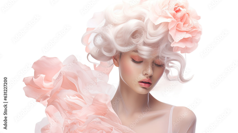 combining pastel peach and rose pink with a beautiful fashion model in an abstract futuristic concept isolated on a transparent background, generative ai combining pastel peach and rose pink with a beautiful fashion model in an abstract futuristic concept isolated on a transparent background, generative ai