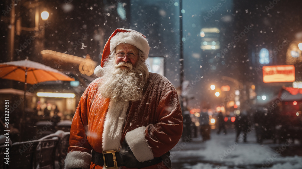 santa claus on the street in winter