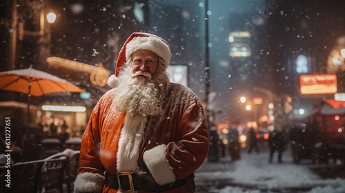 santa claus on the street in winter