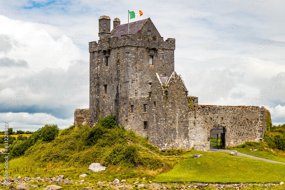 Famous Dunguaire castle ruins in Kinvara at seashore Ireland Famous Dunguaire castle ruins in Kinvara at seashore Ireland
