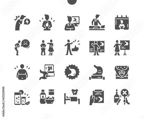 World Digestive Health Day 29 May. Medicine. Gastroenterologist, diagnostics. Patient card. Calendar. Holiday. Training seminar. Vector Solid Icons. Simple Pictogram