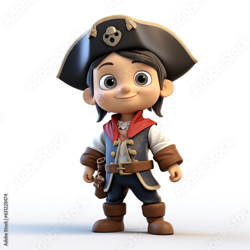 3d people pirate cartoon on white