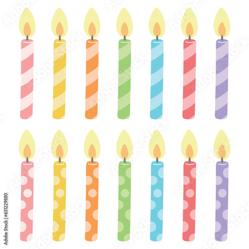 Birthday candles vector illustration. Vector colorful candle used on birthday cake.