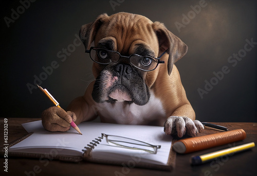 Cute dog studiing lessons. AI Generated