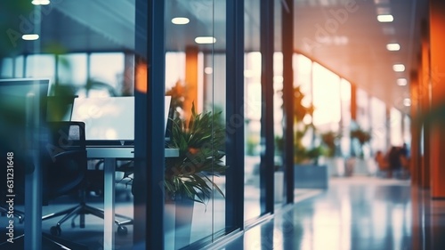 Wallpaper Mural Blurred modern business office interior with a brightly lit glass window Torontodigital.ca