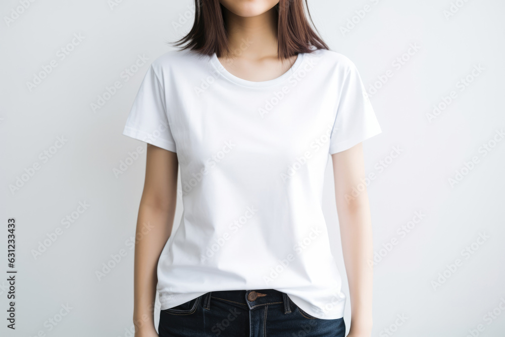 Girl In White Tshirt And Jeans On White Background Mock Up Girl In White Tshirt And Jeans On White Background Mock Up