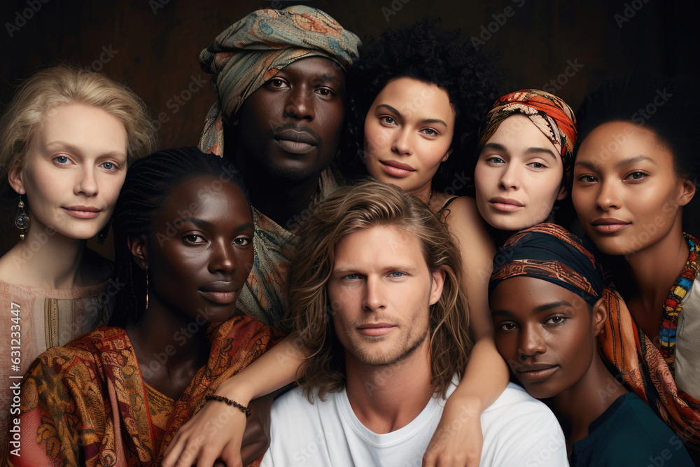 Obraz premium Group Portrait Of Models From Different Cultures Celebrating Unity And Harmony