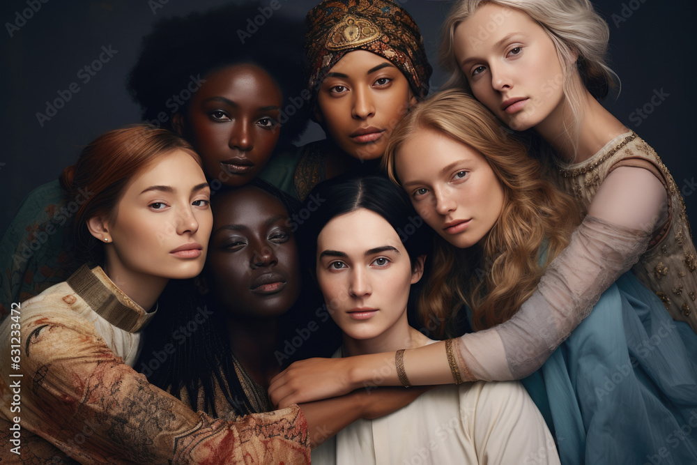 Obraz premium Group Of Women Standing Next To Each Other. Different Cultures