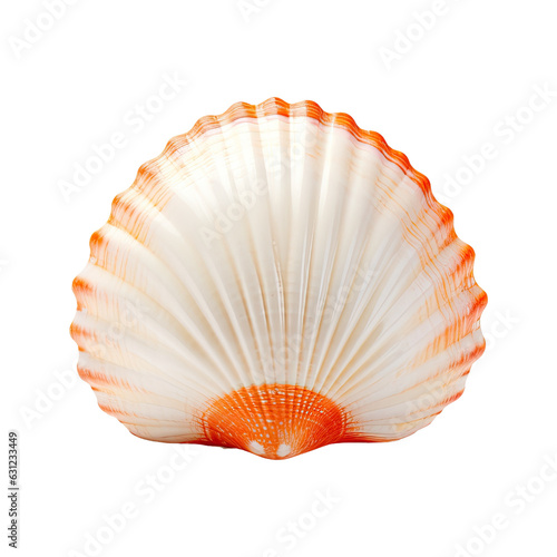White seashell with orange colors isolated on transparent backround with path.
