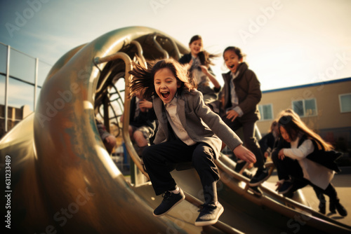 Kids Having Fun During Recess On The Playground