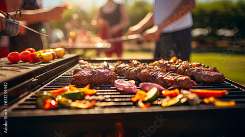 Grilled meat and vegetables on a hot grill