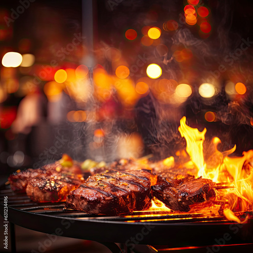 Grilled steaks on a barbecue grill