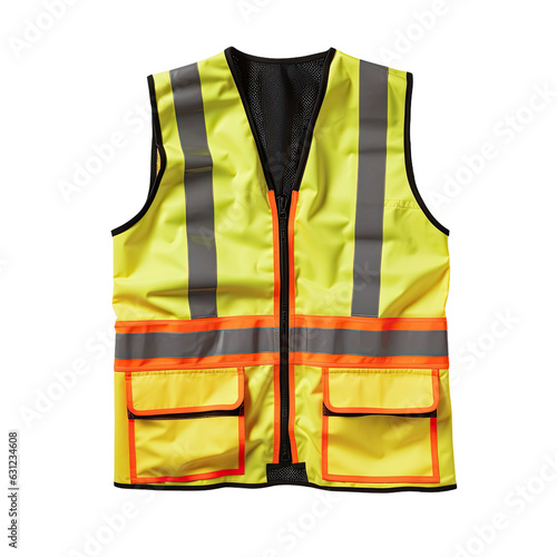 Reflective safety vest with clipping path, isolated on transparent backround.