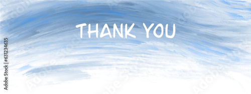 Vector text thank you in white color on the blue background hand-drawn vintage, Thank you calligraphy for greeting cards, stickers, banners, prints