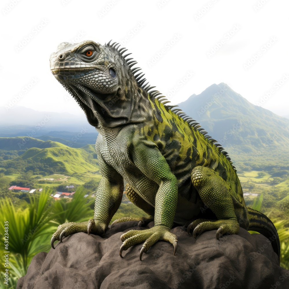Fototapeta premium A majestic reptile perched on a rugged boulder