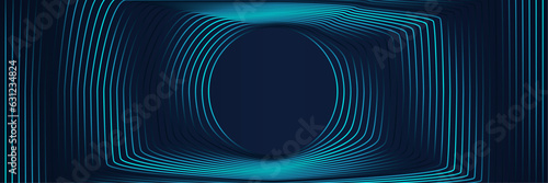 Abstract  dark blue background with glowing blue rounded rectangle lines. Modern shiny geometric striped futuristic technology vector illustration