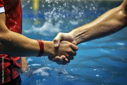 Water Polo Players Closeup Handshake photo