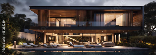 AI generative image of sprawling multi-level mansion with modern design