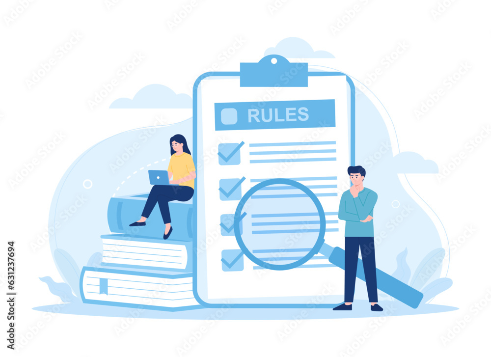 People evaluate the rules for business growth concept flat illustration People evaluate the rules for business growth concept flat illustration