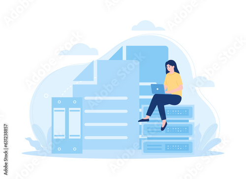 Worker organizing documents and data concept flat illustration