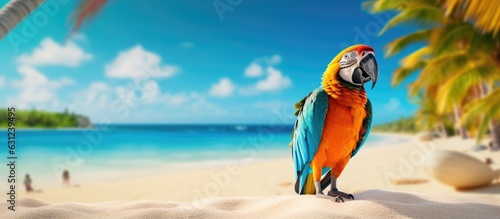 an image of a parrot standing on a beach and sun Generative AI