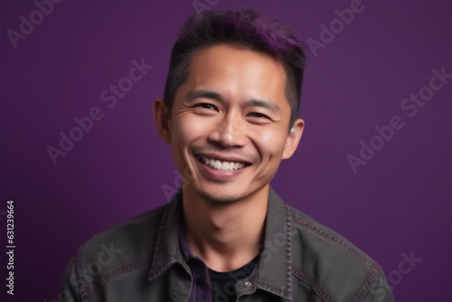 Asian mid adult man smiling on a violet background © Loks