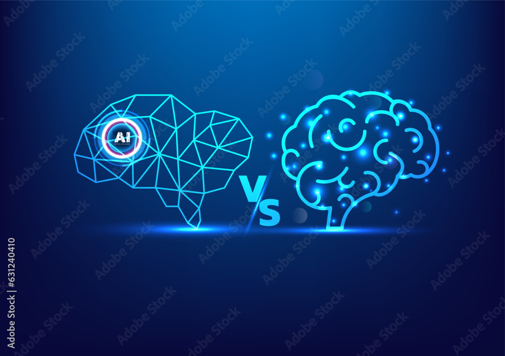 Vecteur Stock AI brain vs human brain. Artificial intelligence. Smart ...