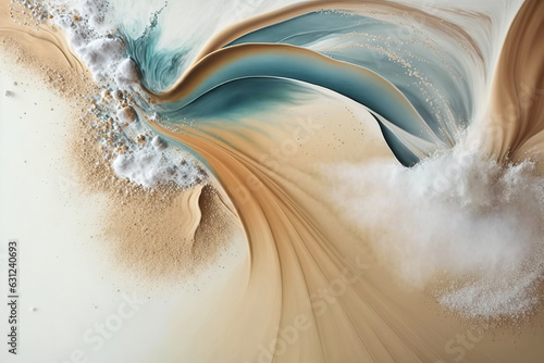 Abstract watercolor blue ocean and sand beach for textures. Fresh, cheerful and relaxing summer concept. Positive and healthy tones to background or wallpaper. Generative Ai