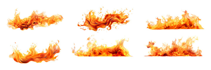 Fire flame set on transparent background. Fire flame png