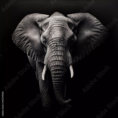 portrait of an elephant on black background. ai generated 