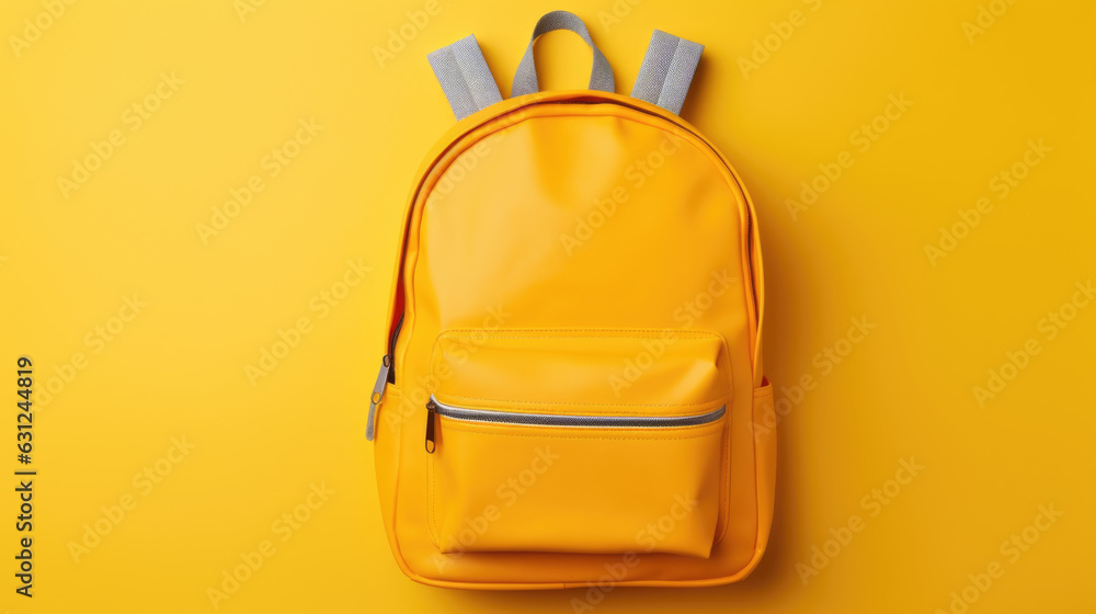 Back to school concept. Backpack with school supplies on yellow background. Back to school concept. Backpack with school supplies on yellow background.