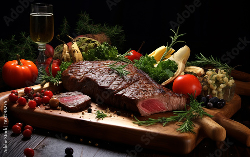 Steakhouse Special: Hearty Table with Juicy Steaks and Colorful Vegetables