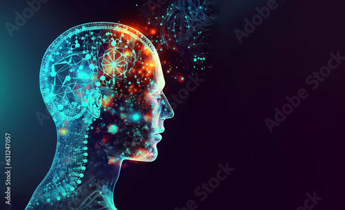 Abstract image of the profile of the head and consciousness of a person. Illustration. Banner. AI generated