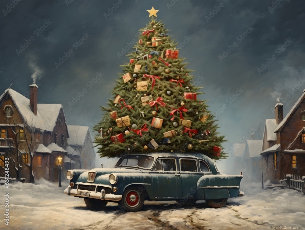 Weihnachtszauber unterwegs: Christbaum auf dem Autodach