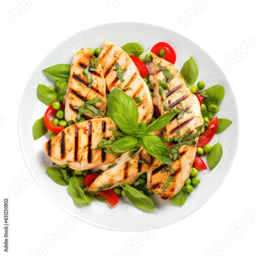 Wallpaper Mural Grilled chicken slices with peppers, peas, and basil on a transparent backround. Torontodigital.ca