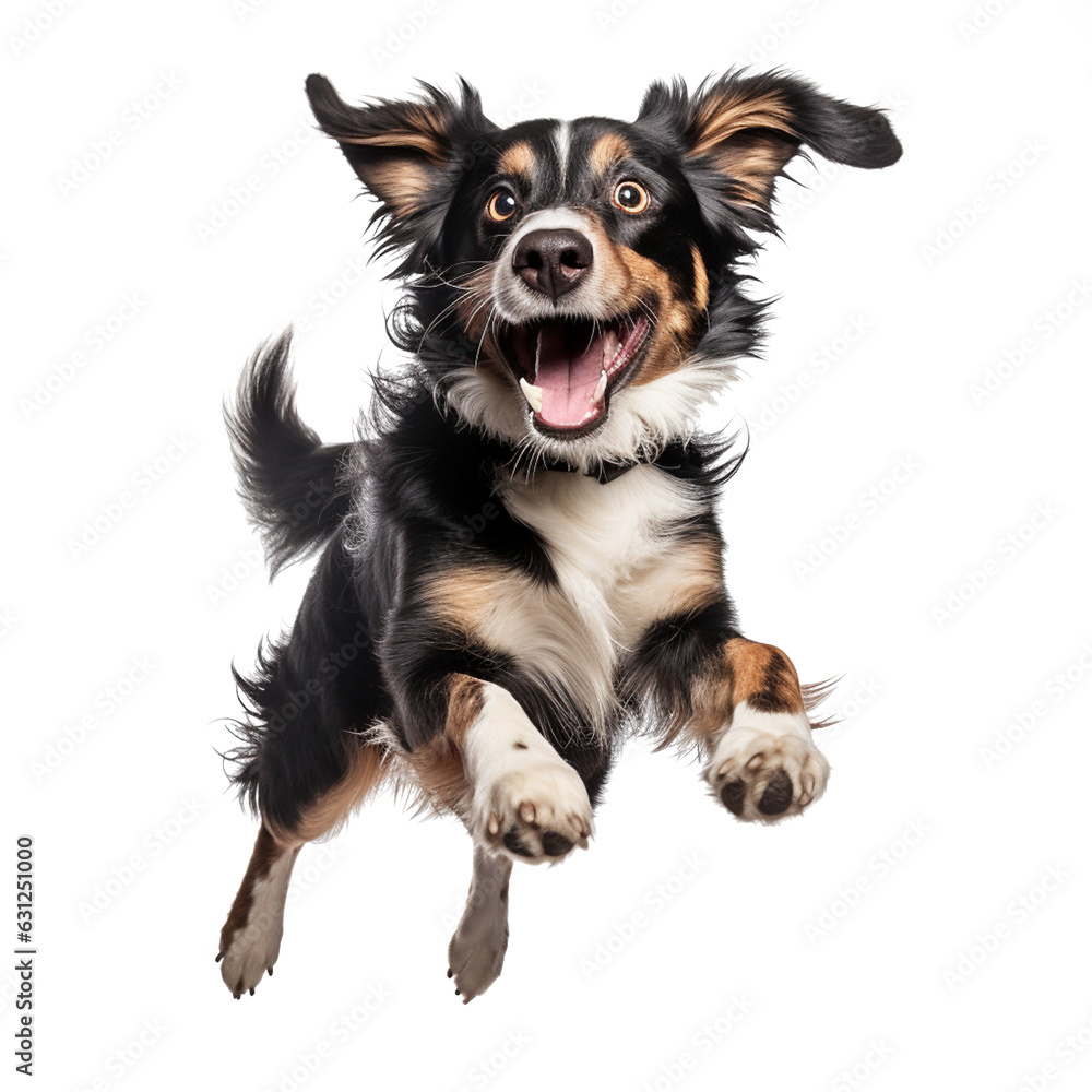 Happy dog jumping on transparent background