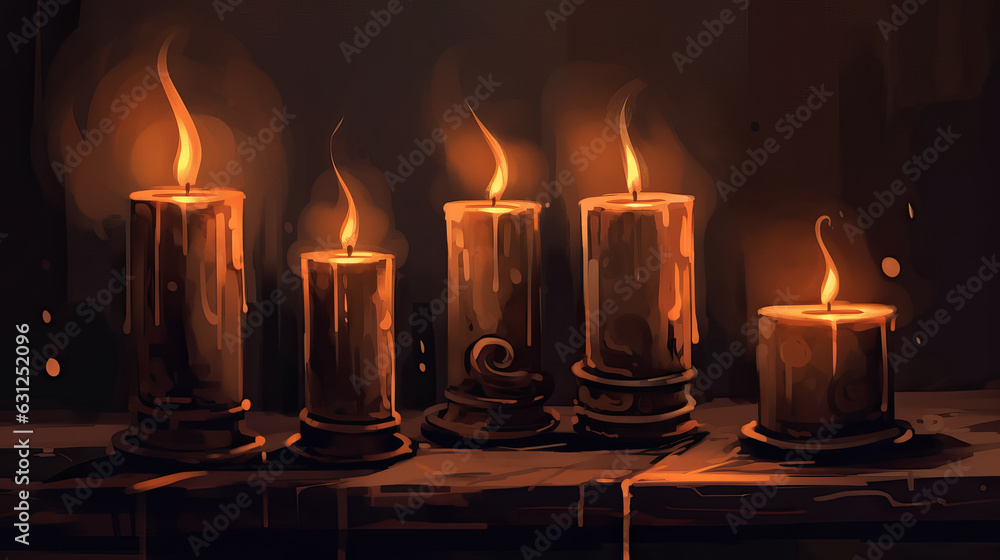 Magical candles standing on the table in a row digital sketch style by AI Magical candles standing on the table in a row digital sketch style by AI