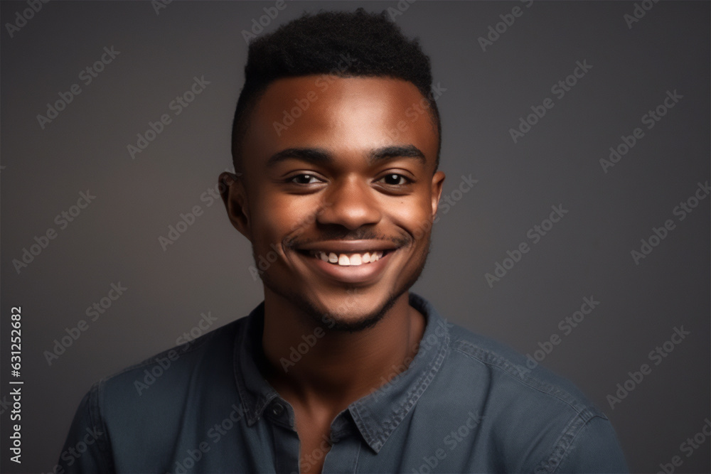 Obraz premium black young adult man smiling on a grey background