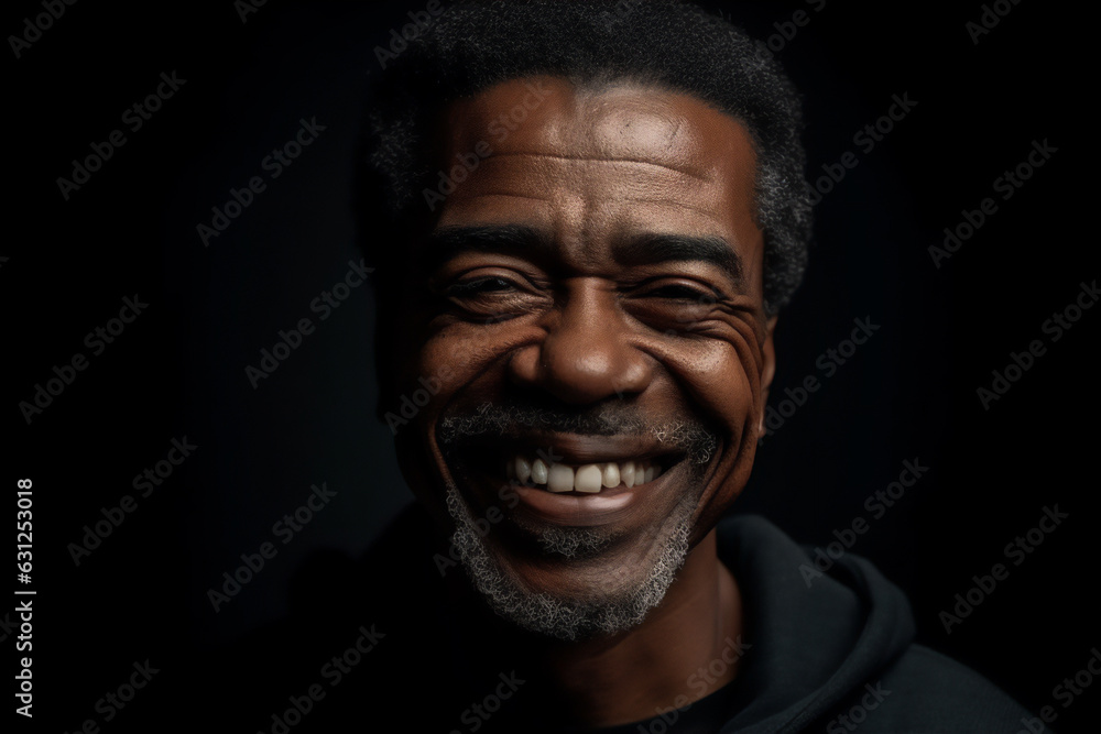 black mid adult man smiling on a black background