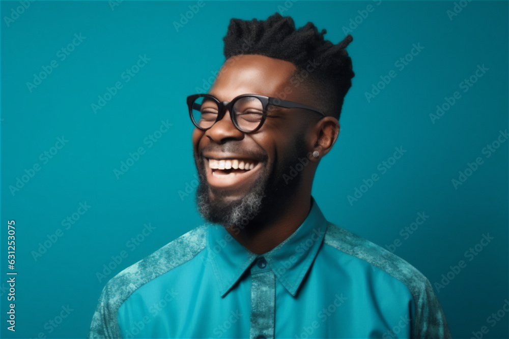 black mid adult man smiling on a blue background black mid adult man smiling on a blue background