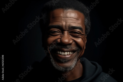 black mid adult man smiling on a black background © Loks