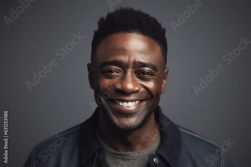 black mid adult man smiling on a grey background