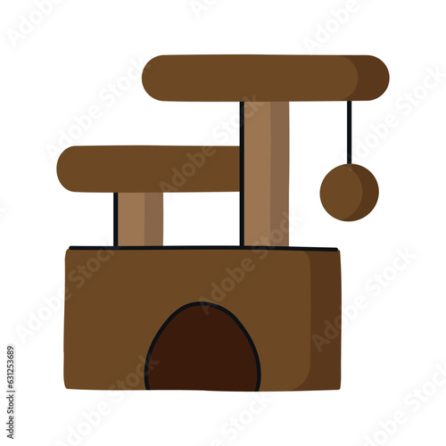 Cat tower icon and scratching post isolated on white background. Cat tree icon with cat house