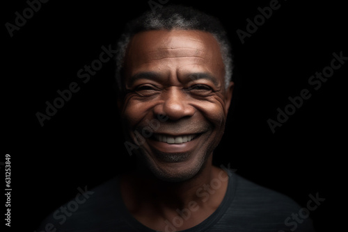 black mature adult man smiling on a black background