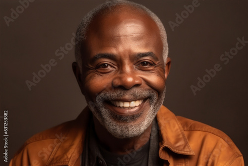 black mature adult man smiling on a brown background