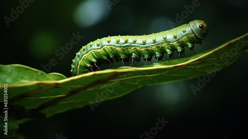  a green caterpillar sitting on top of a leaf. generative ai