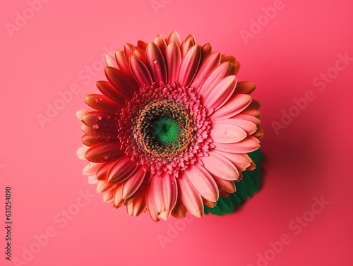 colorful spring flower on pink background top view. Generative Ai