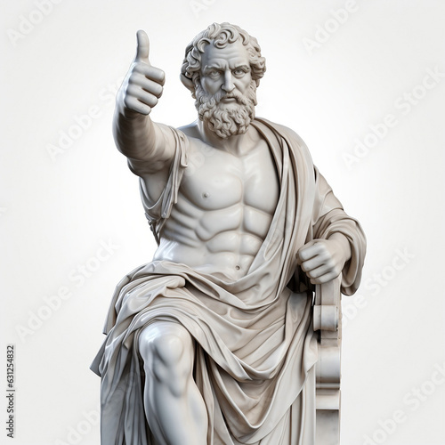 Powerful Greek Statue giving a thumbs up on transparent background