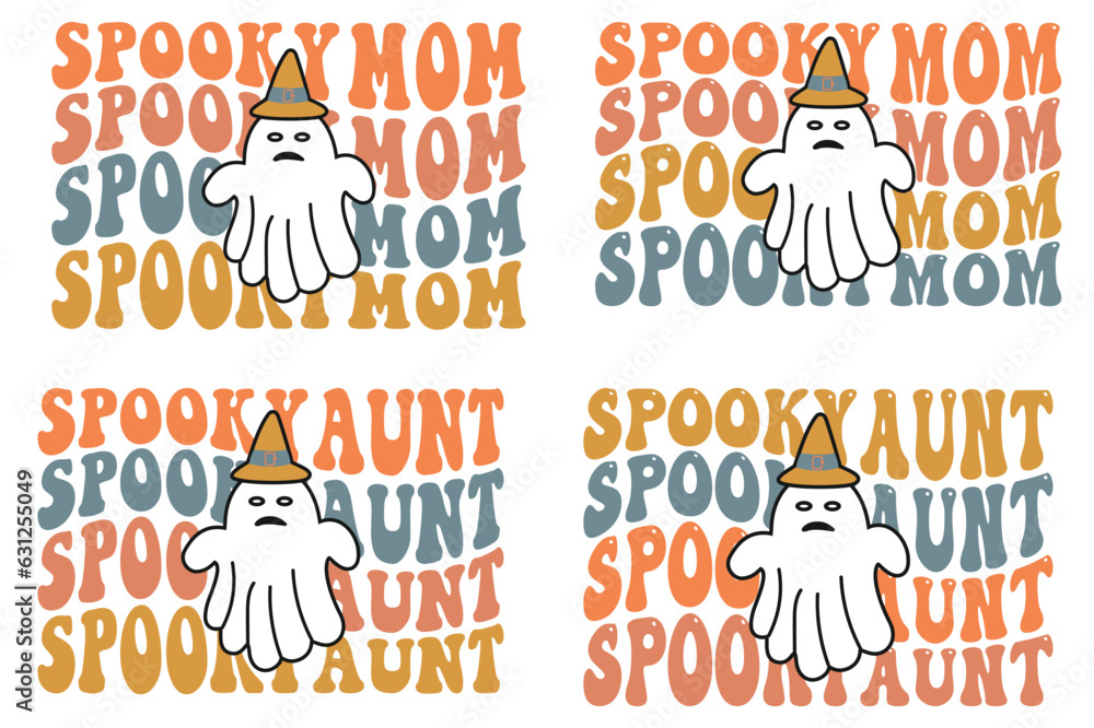 Spooky mom, spook Aunt retro wavy Halloween SVG bundle T-shirt designs Spooky mom, spook Aunt retro wavy Halloween SVG bundle T-shirt designs