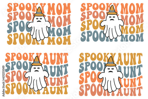Spooky mom, spook Aunt retro wavy Halloween SVG bundle T-shirt designs